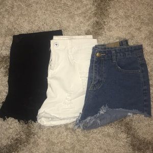 Bundle of Cut Off Jean Shorts - White, Black, Blue